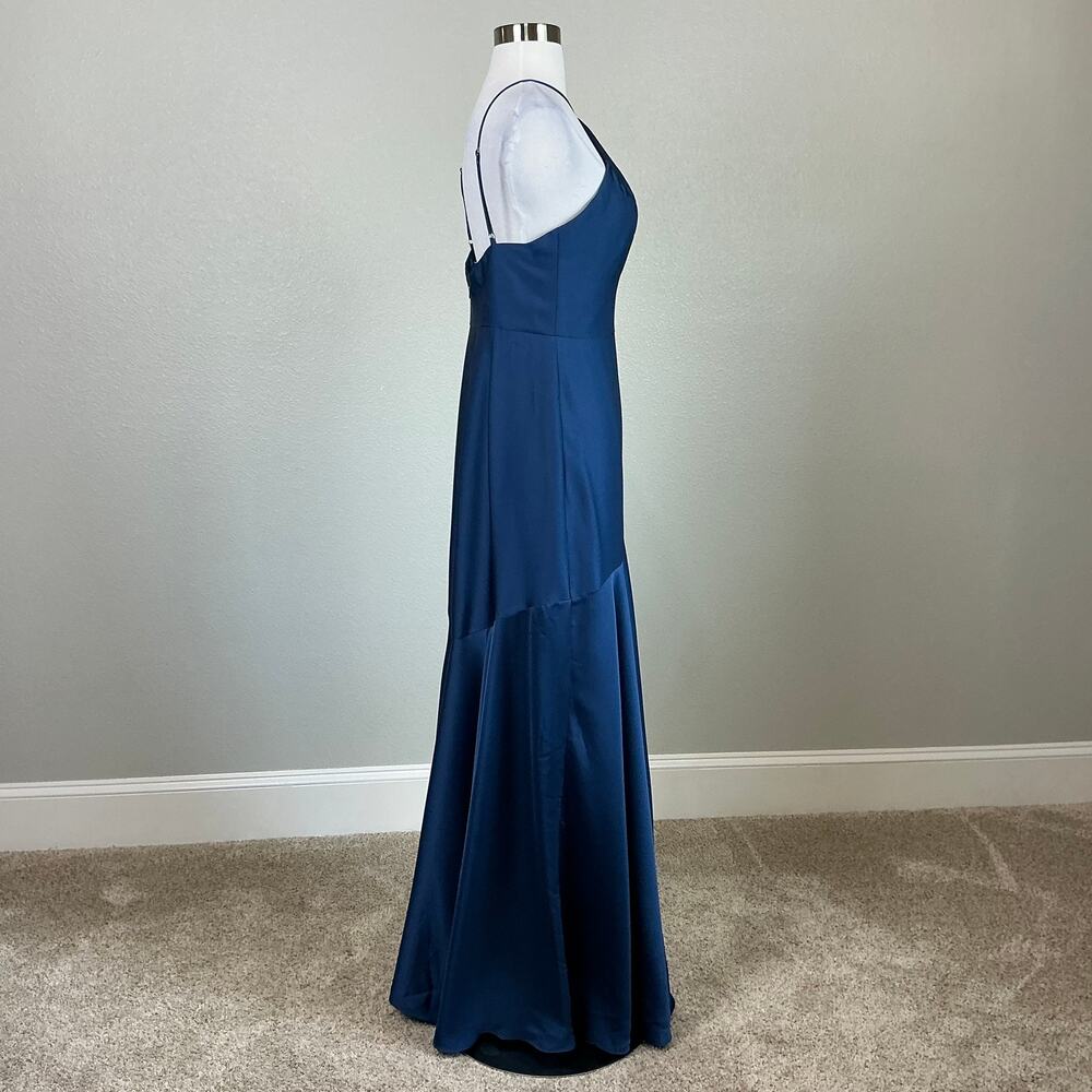 Dress the Population Justine Blue Evening Gown Satin A-Line Dress Size Medium - Picture 4 of 12